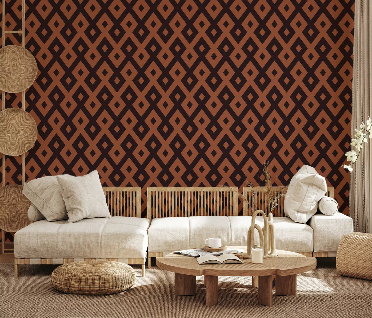 Interlocking Geometric Diamond Pattern Wallpaper⁠