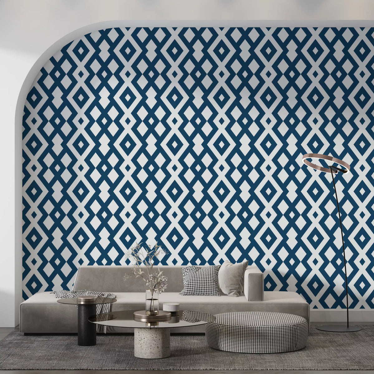 Minimalist Blue and White Diamond Mesh Wallpaper⁠