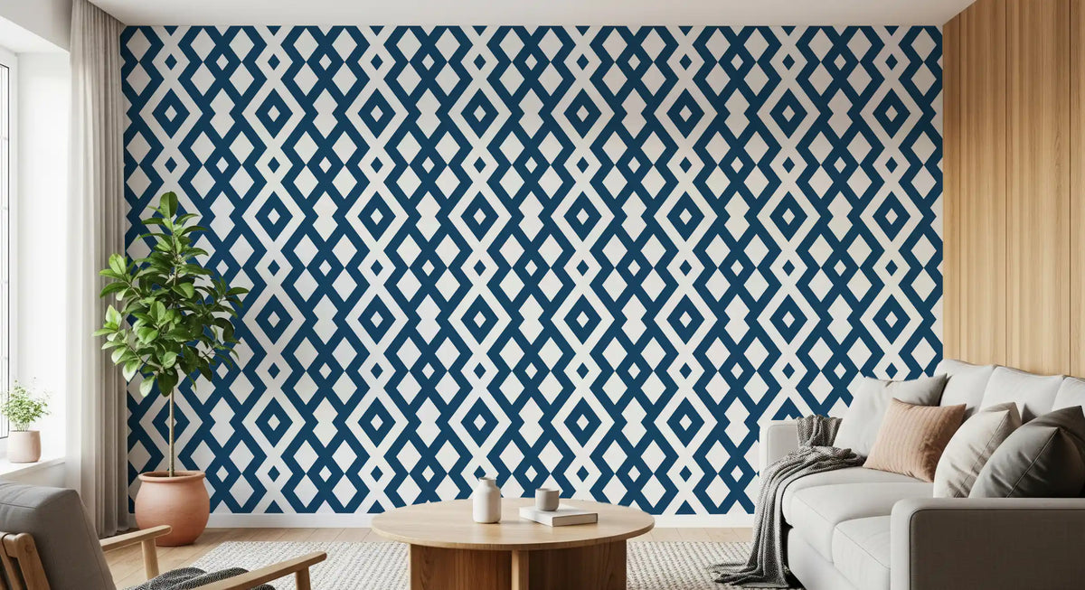 Minimalist Blue and White Diamond Mesh Wallpaper⁠