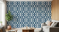 Minimalist Blue and White Diamond Mesh Wallpaper⁠