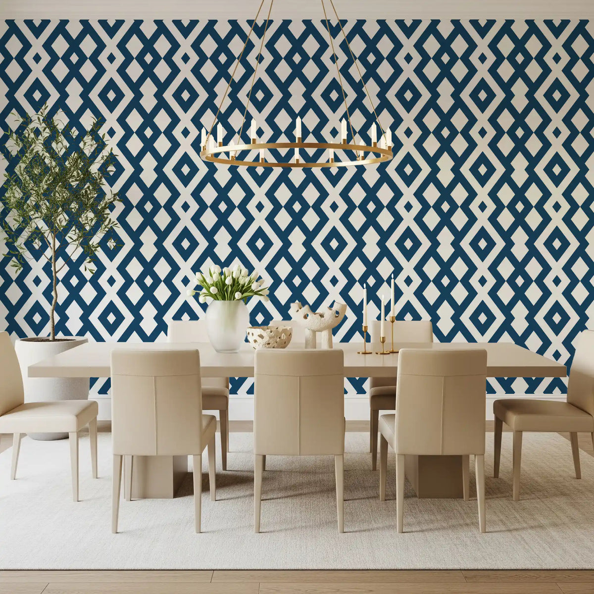 Minimalist Blue and White Diamond Mesh Wallpaper⁠