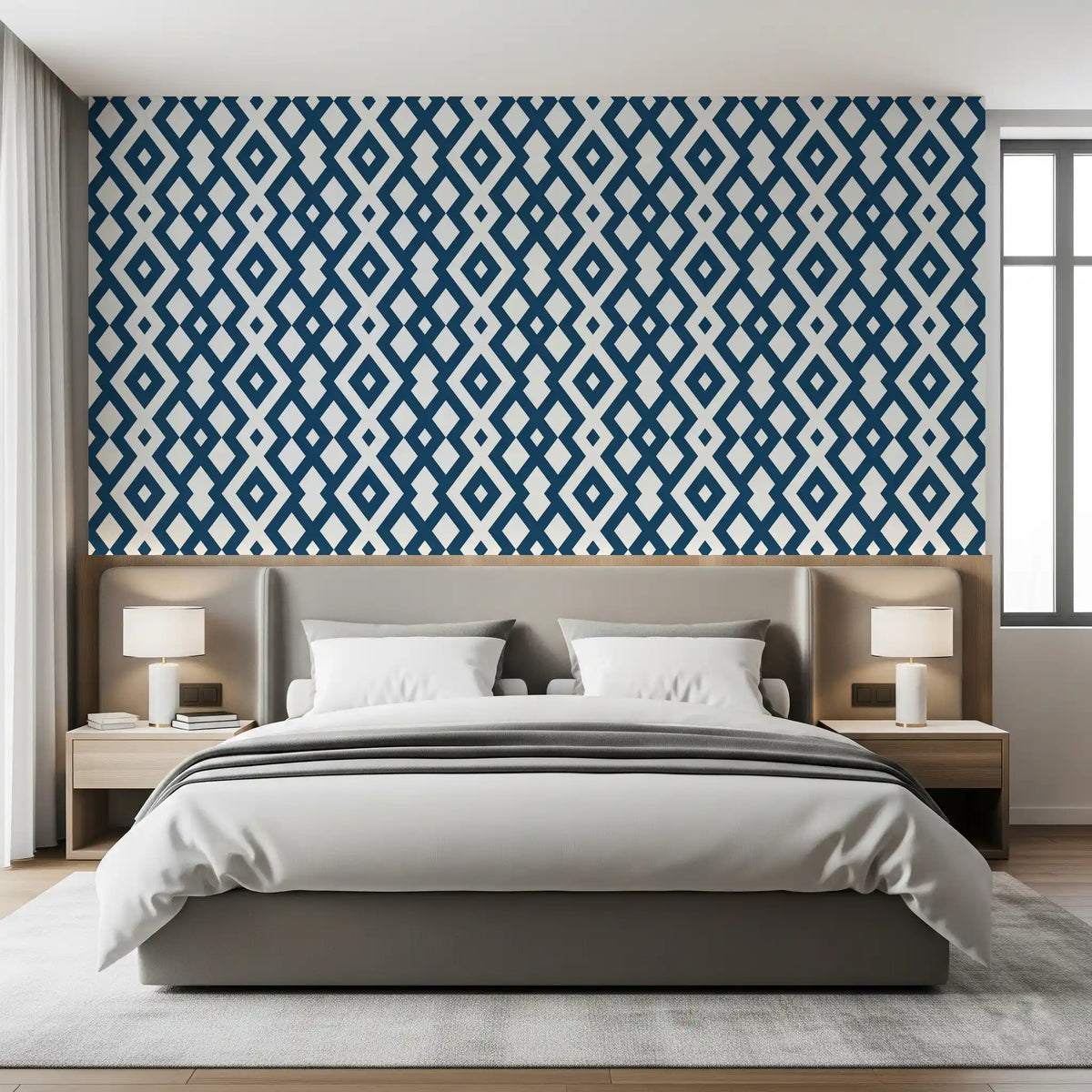 Minimalist Blue and White Diamond Mesh Wallpaper⁠