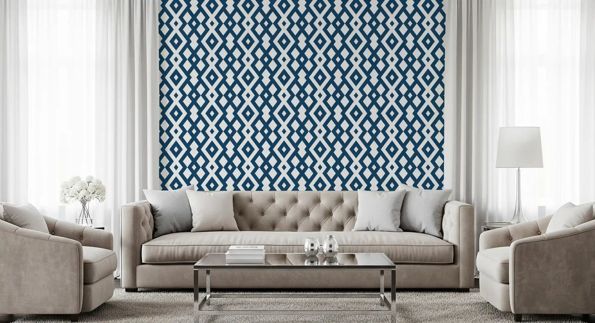Minimalist Blue and White Diamond Mesh Wallpaper⁠