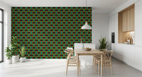 Charcoal and Green Art Deco Grid Wallpaper⁠