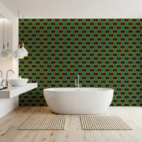 Charcoal and Green Art Deco Grid Wallpaper⁠