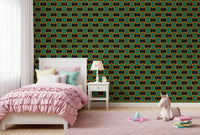 Charcoal and Green Art Deco Grid Wallpaper⁠