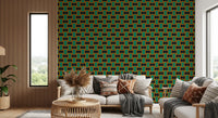Charcoal and Green Art Deco Grid Wallpaper⁠