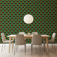 Charcoal and Green Art Deco Grid Wallpaper⁠
