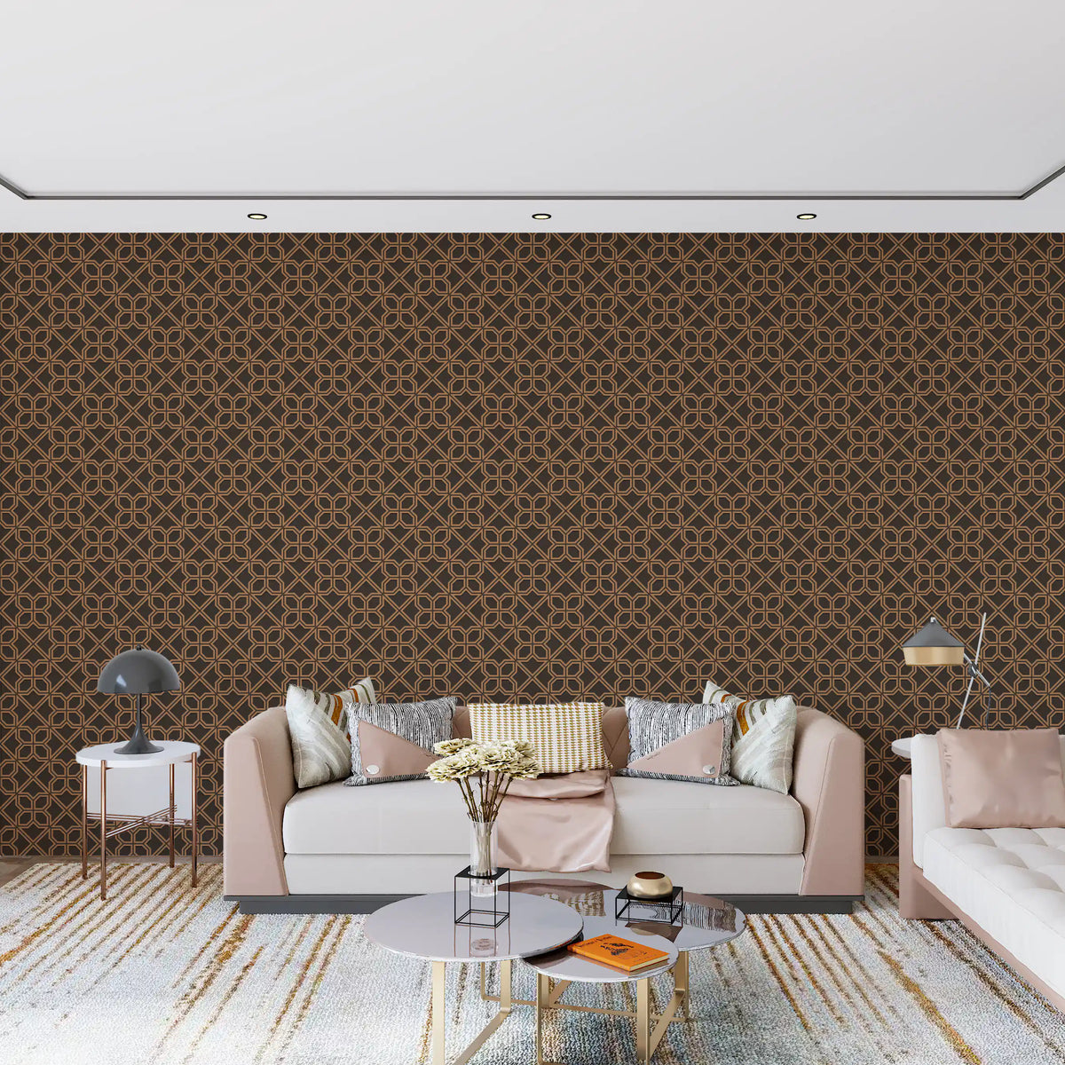 Geometric Lattice Bronze and Charcoal Wallpaper⁠