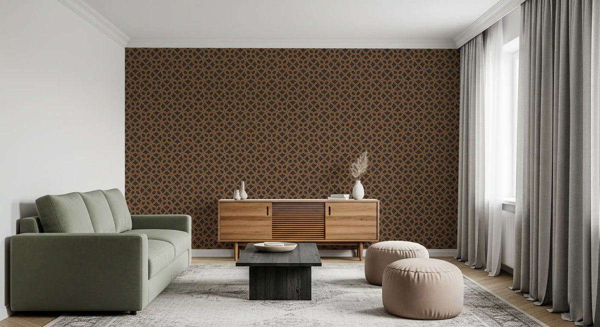 Geometric Lattice Bronze and Charcoal Wallpaper⁠