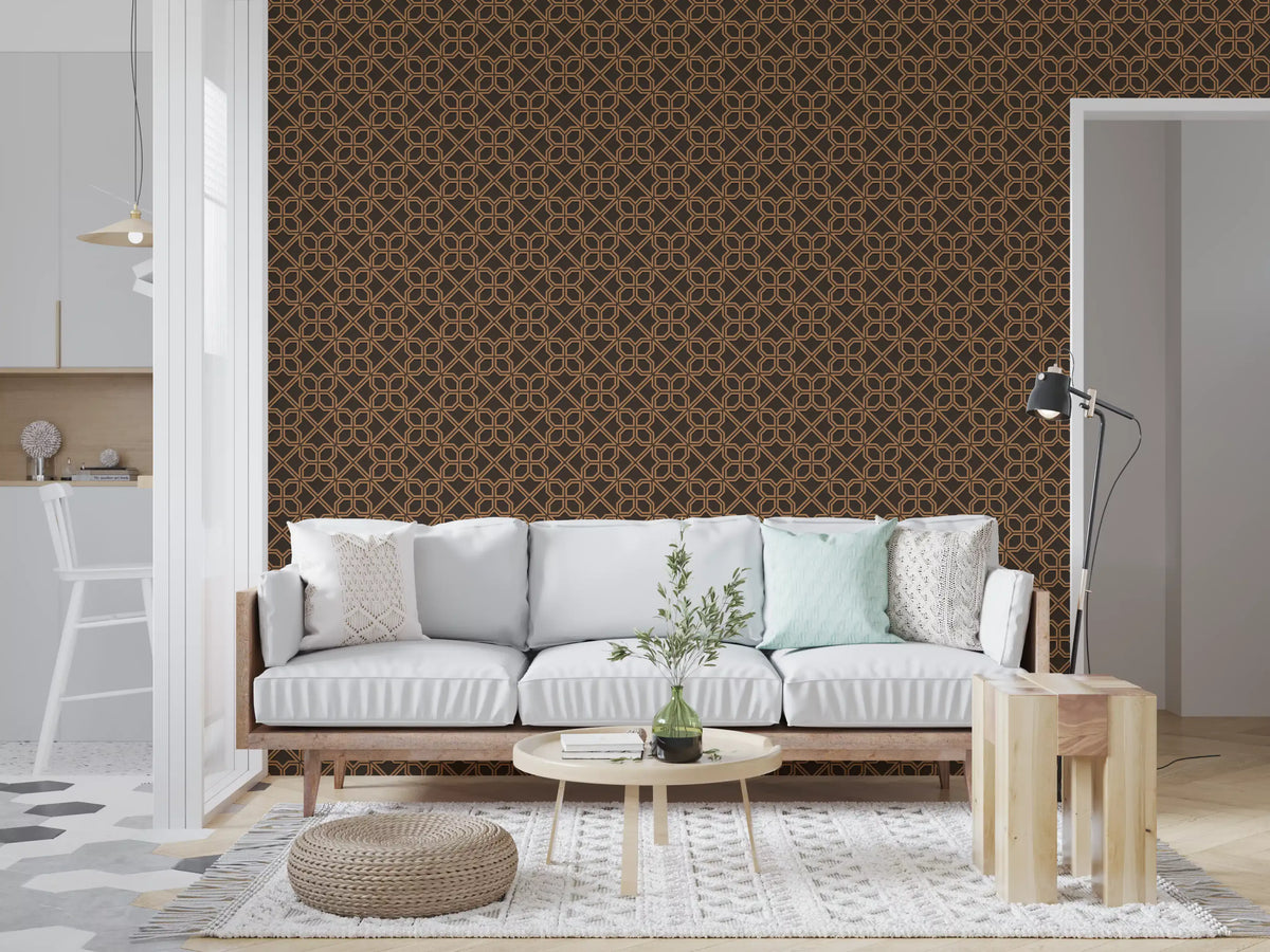 Geometric Lattice Bronze and Charcoal Wallpaper⁠