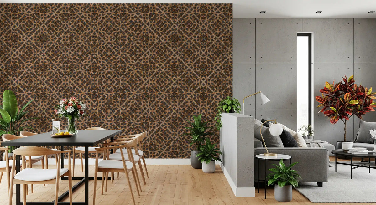 Geometric Lattice Bronze and Charcoal Wallpaper⁠