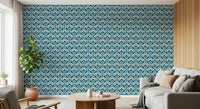 Indigo Damask Lattice Pattern Wallpaper⁠