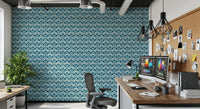Indigo Damask Lattice Pattern Wallpaper⁠