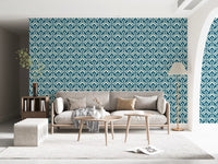 Indigo Damask Lattice Pattern Wallpaper⁠
