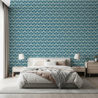 Indigo Damask Lattice Pattern Wallpaper⁠