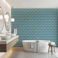 Indigo Damask Lattice Pattern Wallpaper⁠