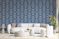Midnight Damask Scroll Pattern Wallpaper⁠