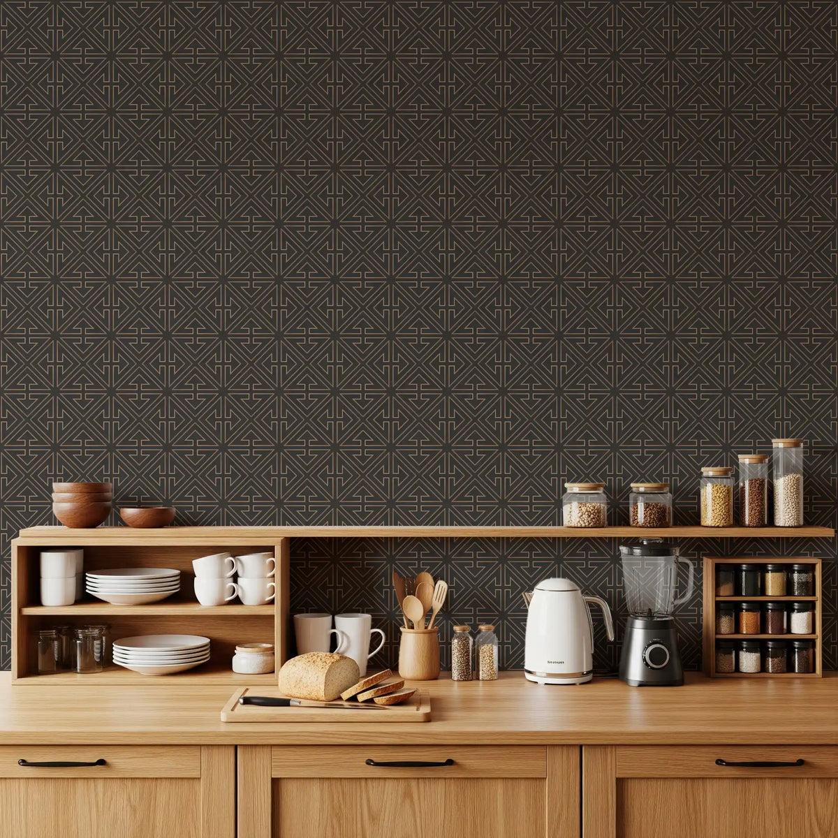 Symmetrical Copper Line Pattern Wallpaper⁠