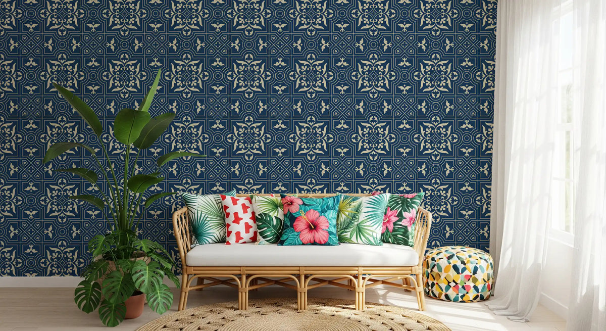 Midnight Damask Geometric Tile Wallpaper⁠