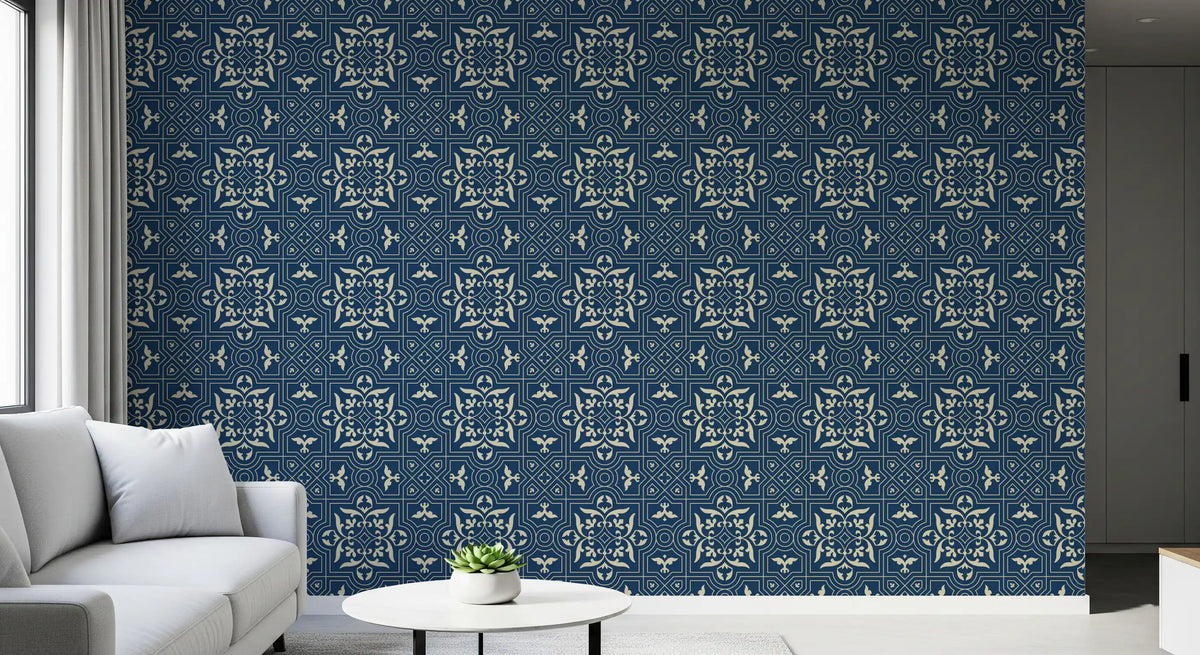 Midnight Damask Geometric Tile Wallpaper⁠