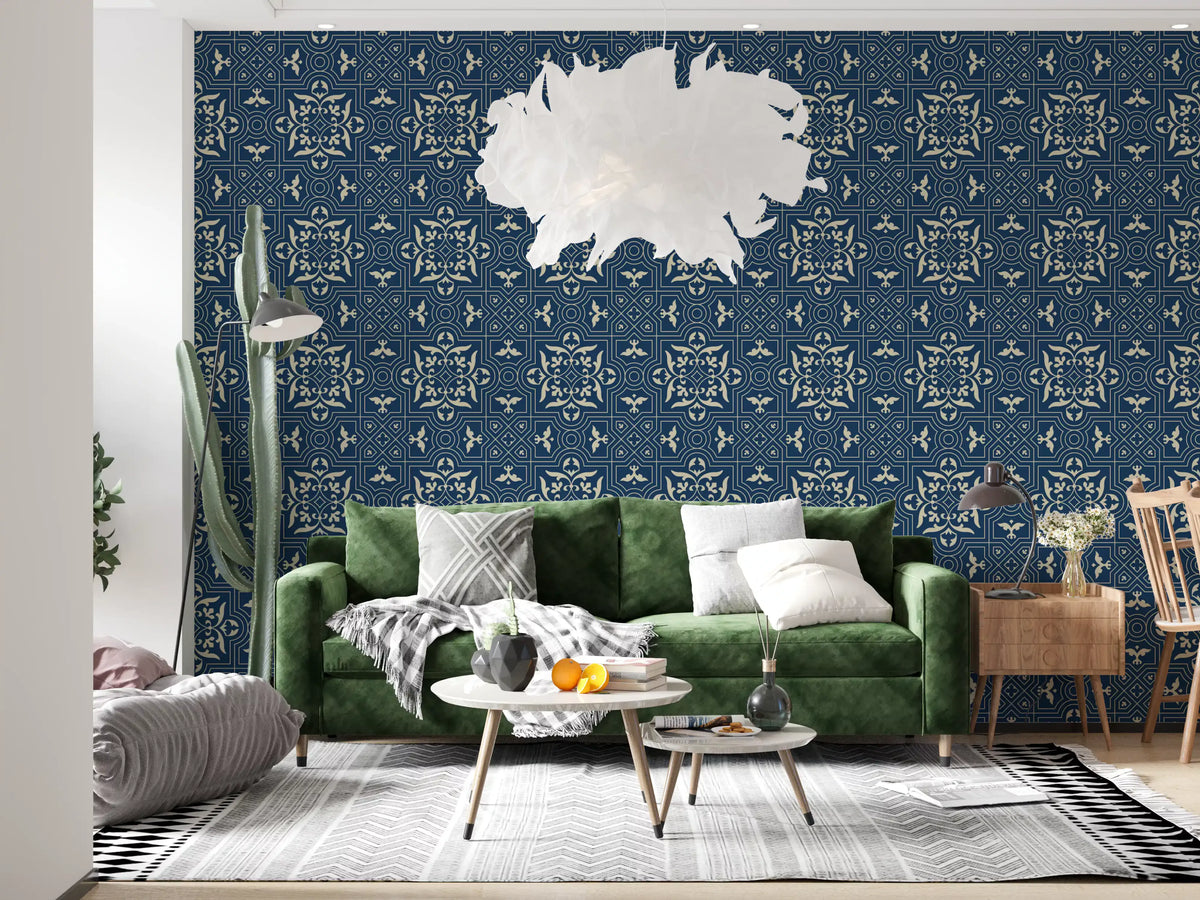 Midnight Damask Geometric Tile Wallpaper⁠