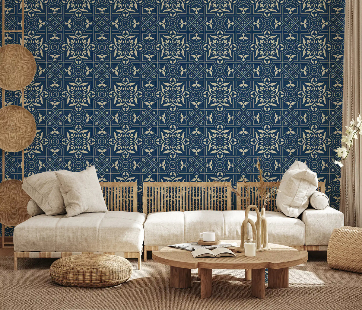 Midnight Damask Geometric Tile Wallpaper⁠
