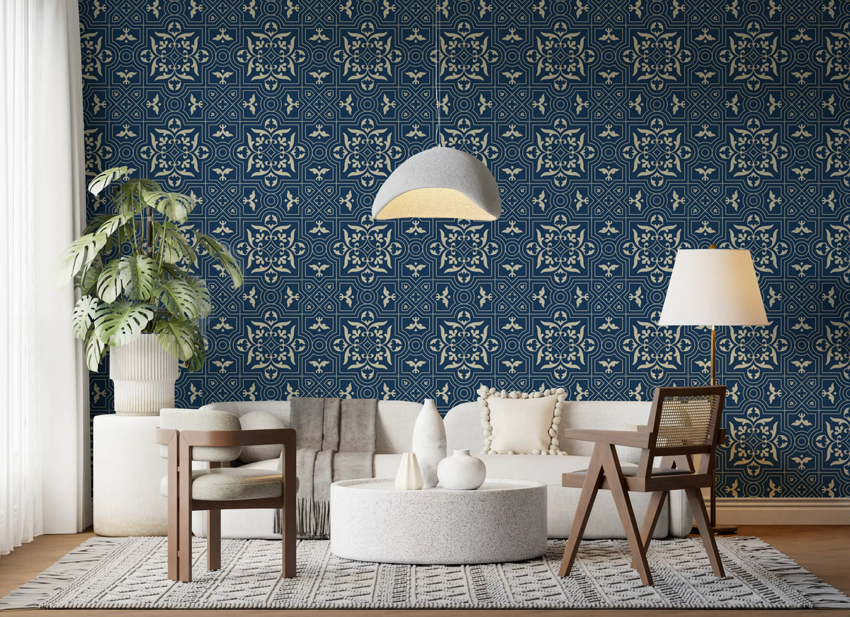 Midnight Damask Geometric Tile Wallpaper⁠