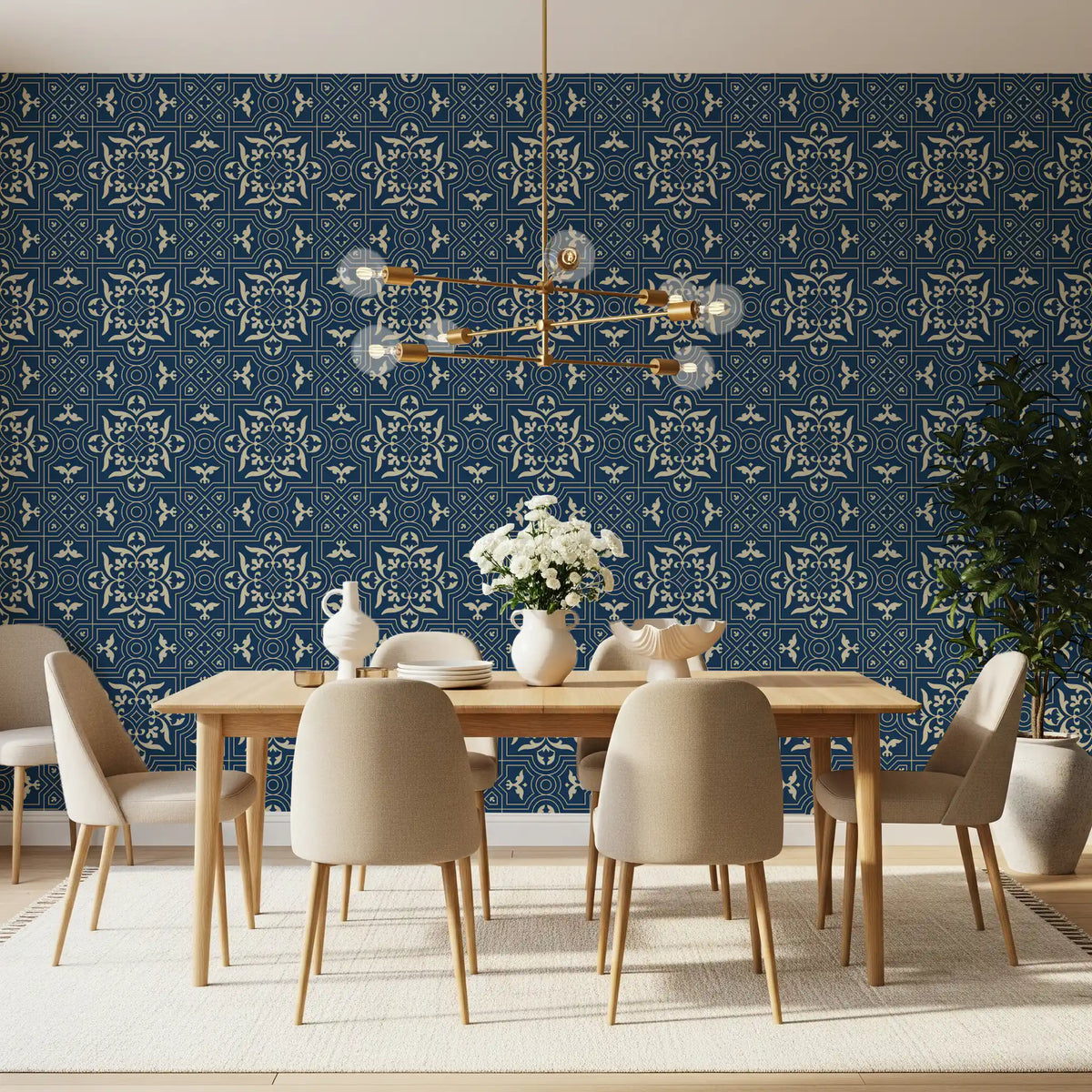Midnight Damask Geometric Tile Wallpaper⁠