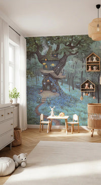 Enchanted Woodland Treehouse Sanctuary Wall Mural