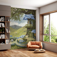 Enchanted Blue Flower Treehouse Wall Mural