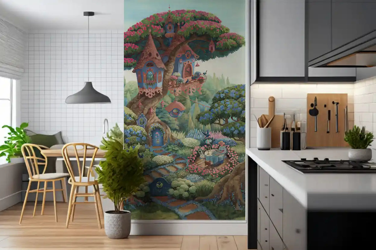 Whimsical Treehouse Garden Haven Wall Mural