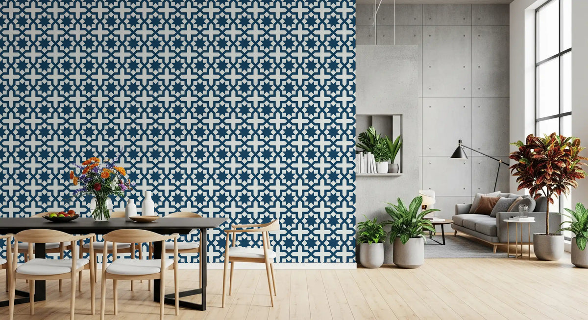 Midnight Moroccan Geometric Lattice Wallpaper⁠