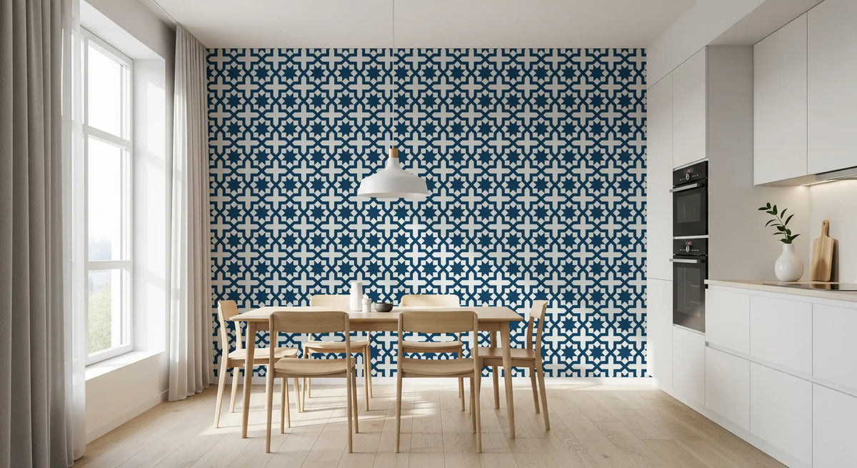 Midnight Moroccan Geometric Lattice Wallpaper⁠