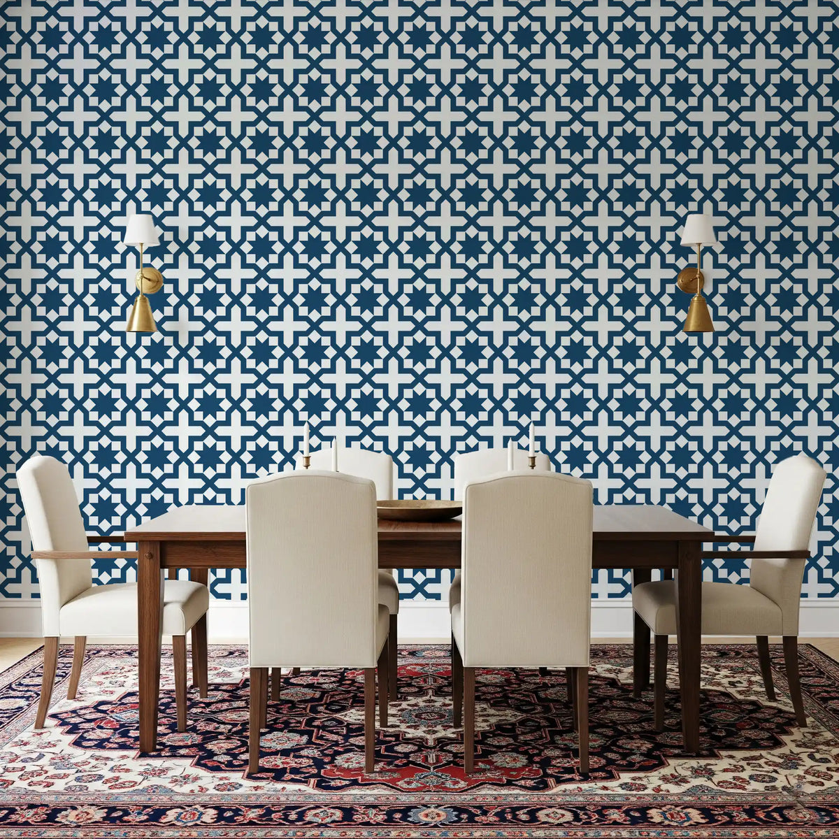 Midnight Moroccan Geometric Lattice Wallpaper⁠
