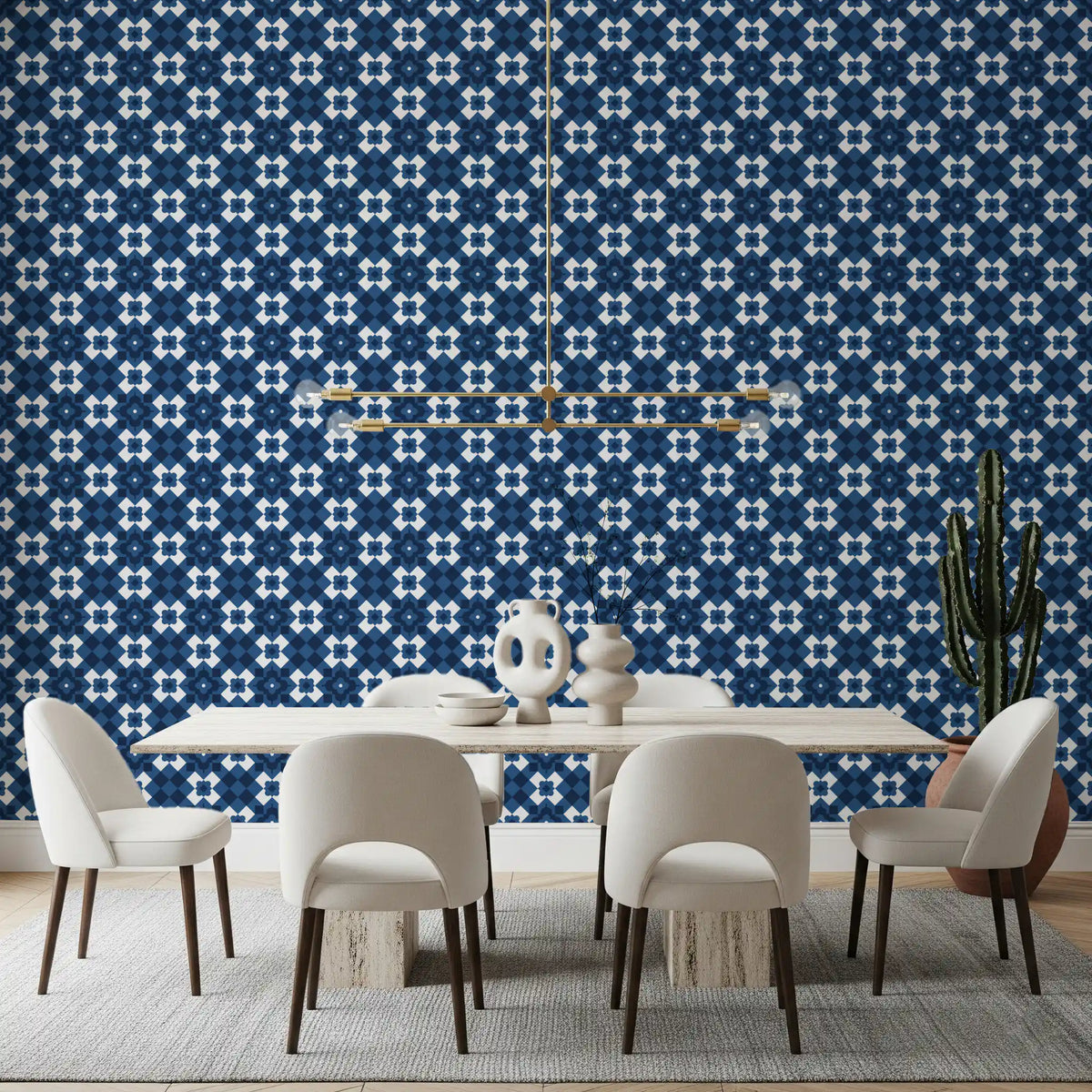 Midnight Navy Diamond Tile Pattern Wallpaper⁠