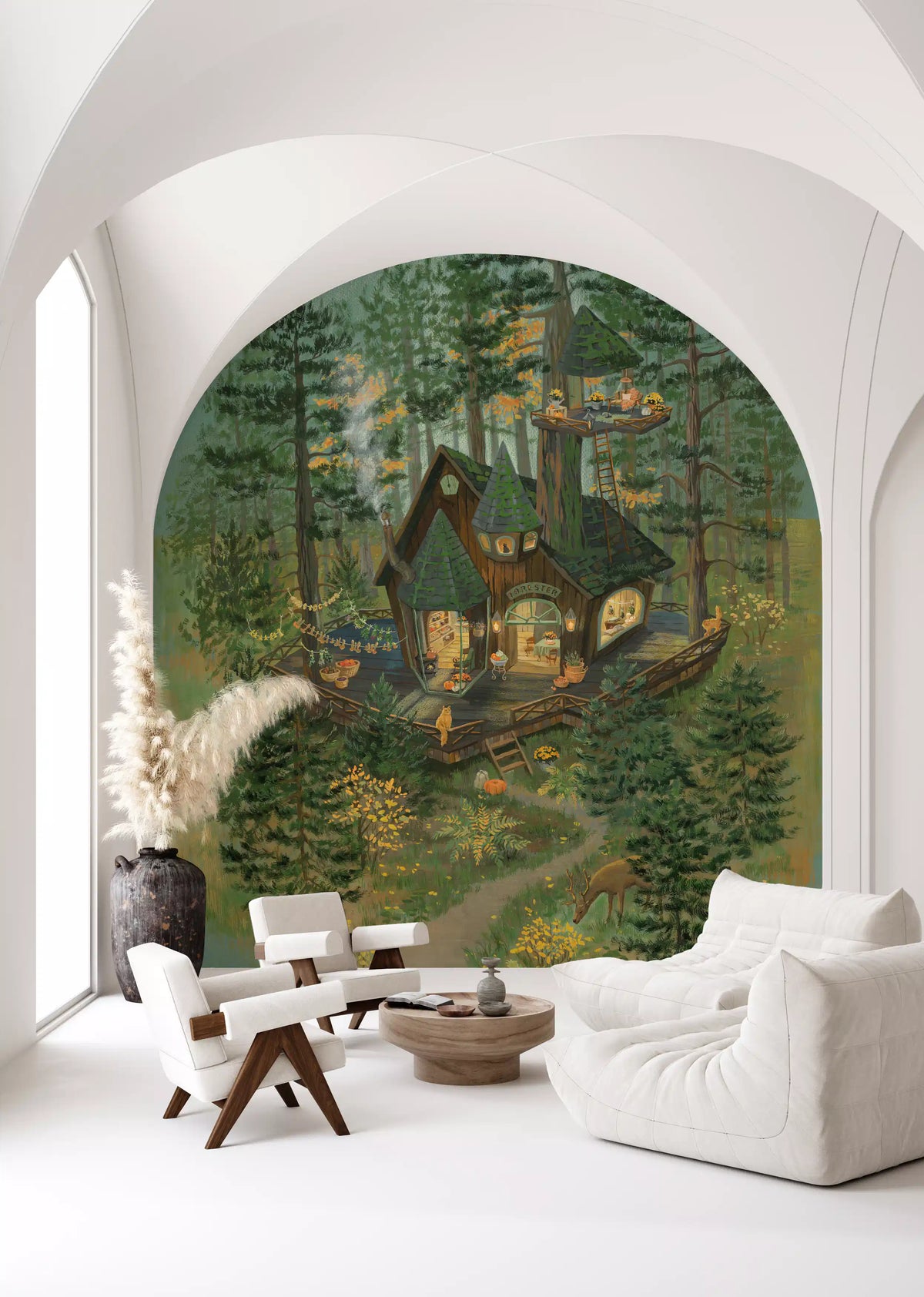 Forester's Woodland Retreat Illustration Wall Mural
