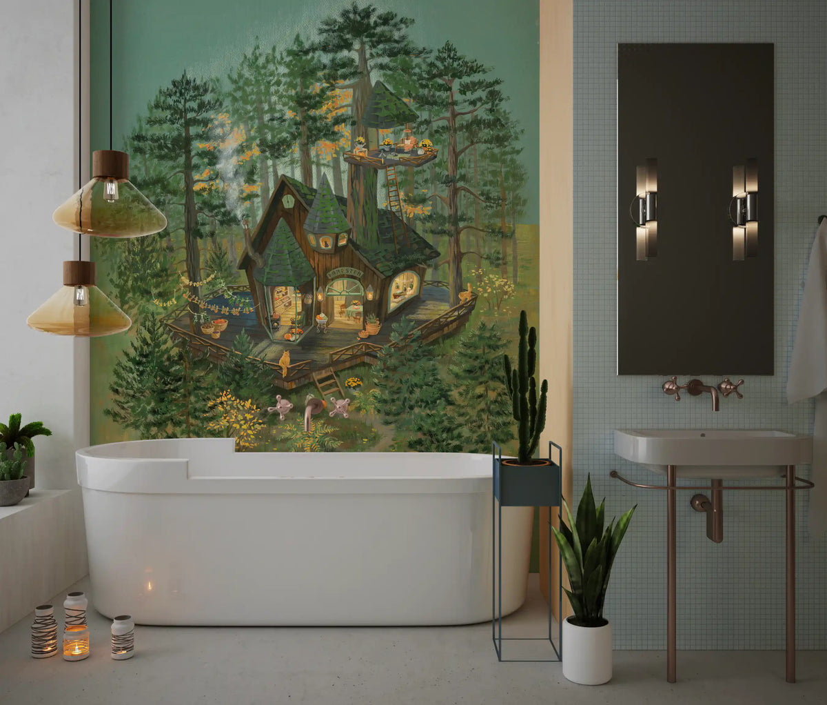 Forester's Woodland Retreat Illustration Wall Mural