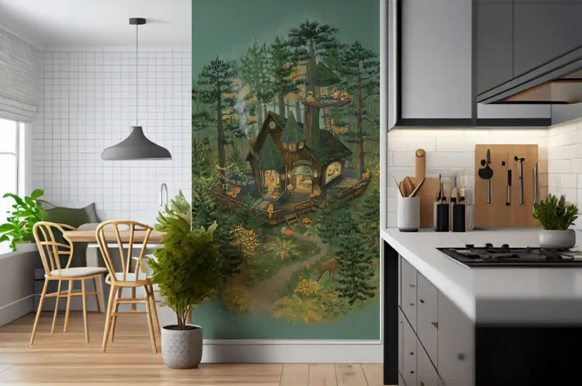 Forester's Woodland Retreat Illustration Wall Mural