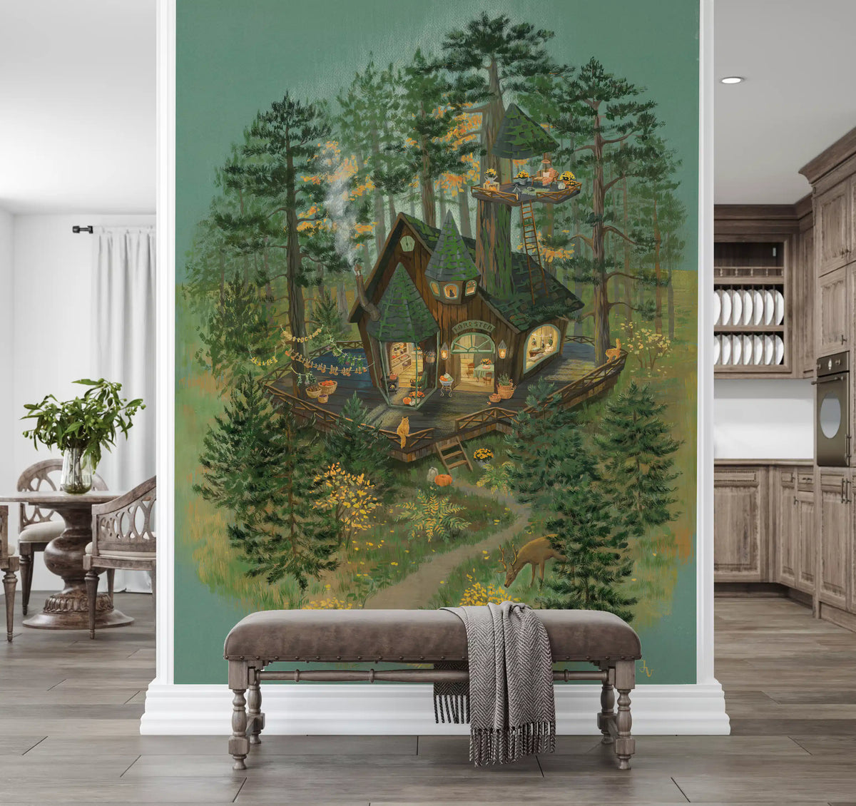 Forester's Woodland Retreat Illustration Wall Mural