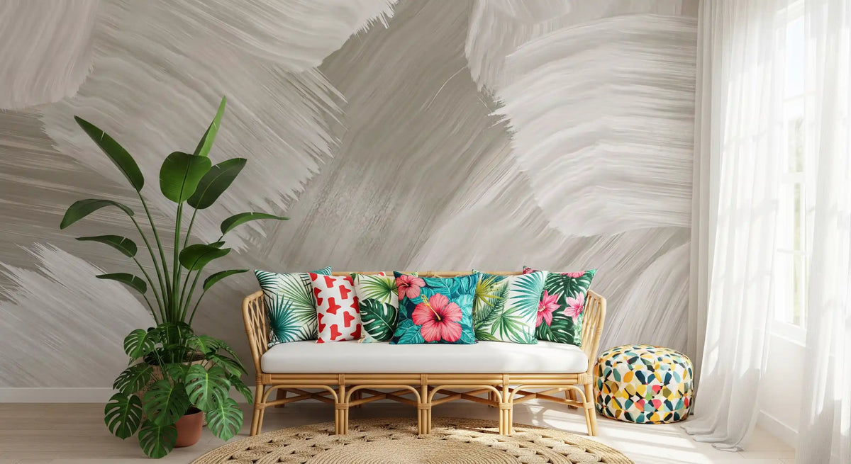 Soft Monochrome Abstract Brush strokes Wall Mural