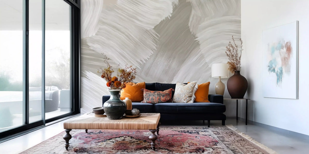 Soft Monochrome Abstract Brush strokes Wall Mural