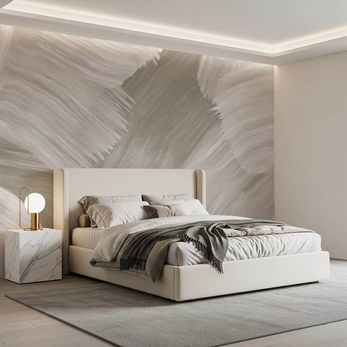 Soft Monochrome Abstract Brush strokes Wall Mural