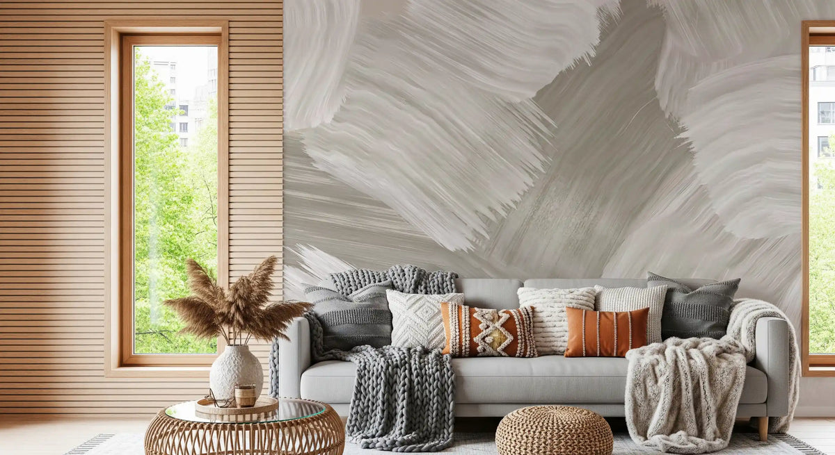 Soft Monochrome Abstract Brush strokes Wall Mural