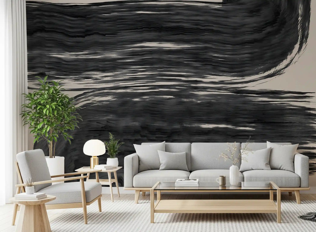 Minimalist Charcoal Swirls Wall Mural