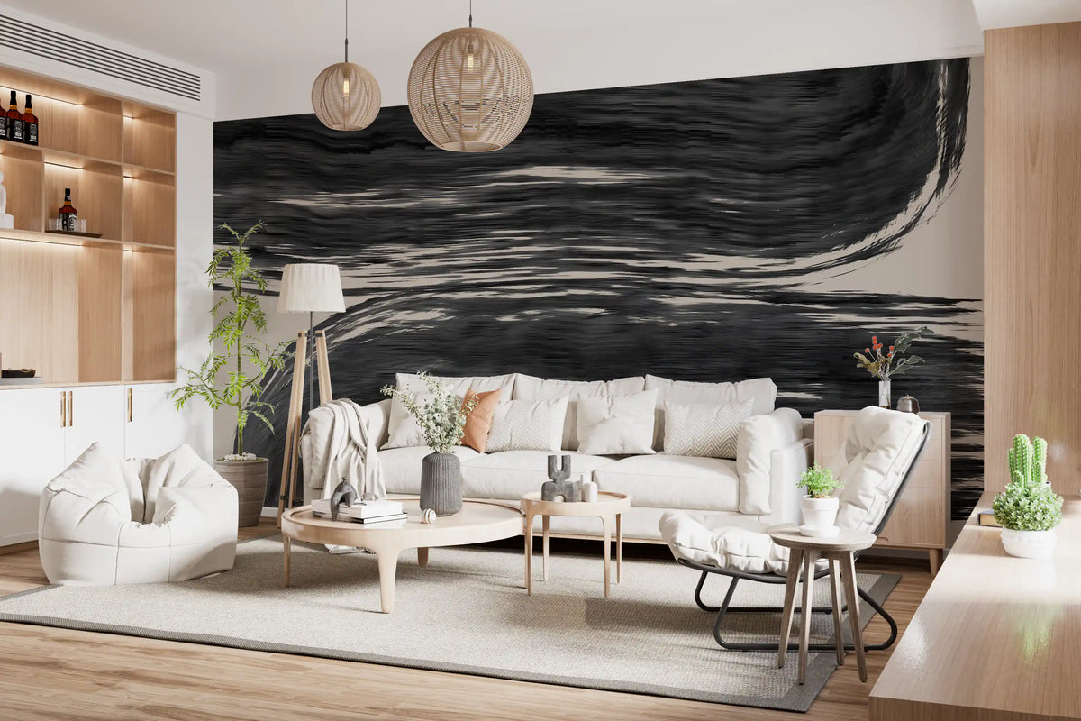 Minimalist Charcoal Swirls Wall Mural