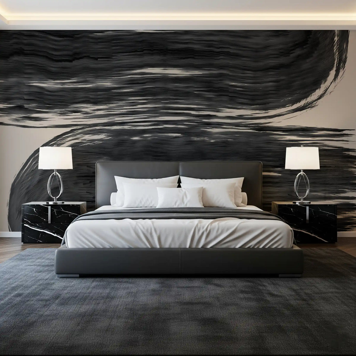 Minimalist Charcoal Swirls Wall Mural