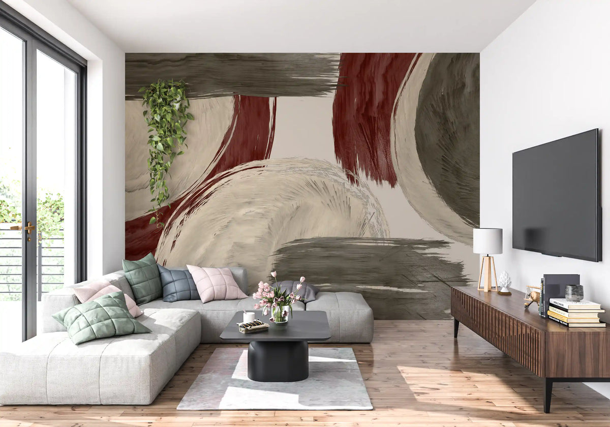 Modern Earthy Tonal Brushstrokes Wall Mural