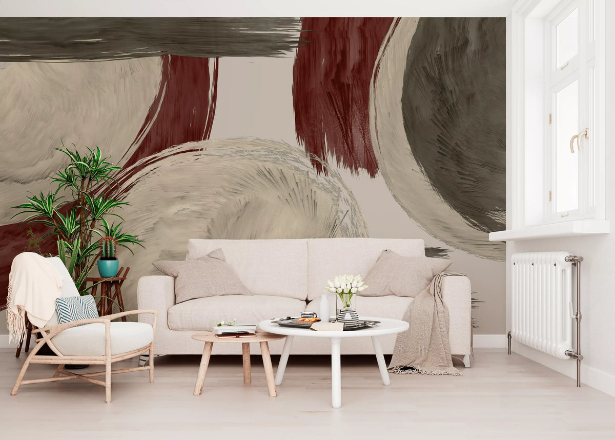 Modern Earthy Tonal Brushstrokes Wall Mural