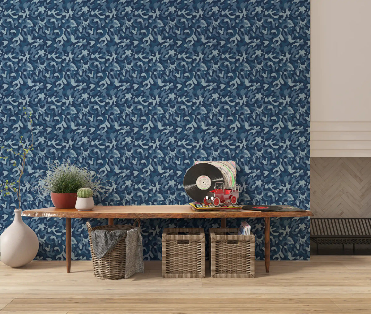 Midnight Navy Camo Pattern Wallpaper⁠